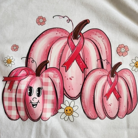 PUMPKIN PINK RIBBON BREAST CANCER AWARENESS GRAPHIC TEE - Picture 2 of 6